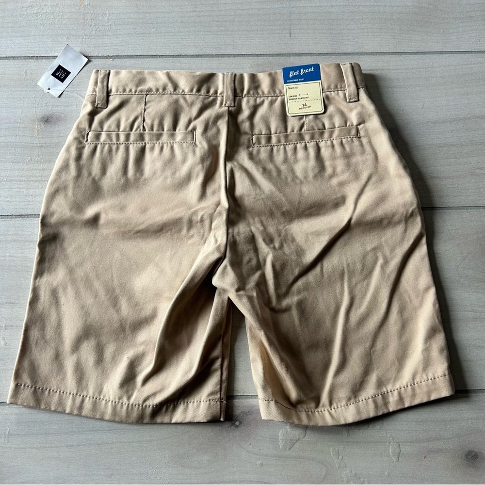 NWT GAP Kids Tan Khaki Kids' Chino Interior Adjustable Button Tab Shorts - Picture 3 of 3